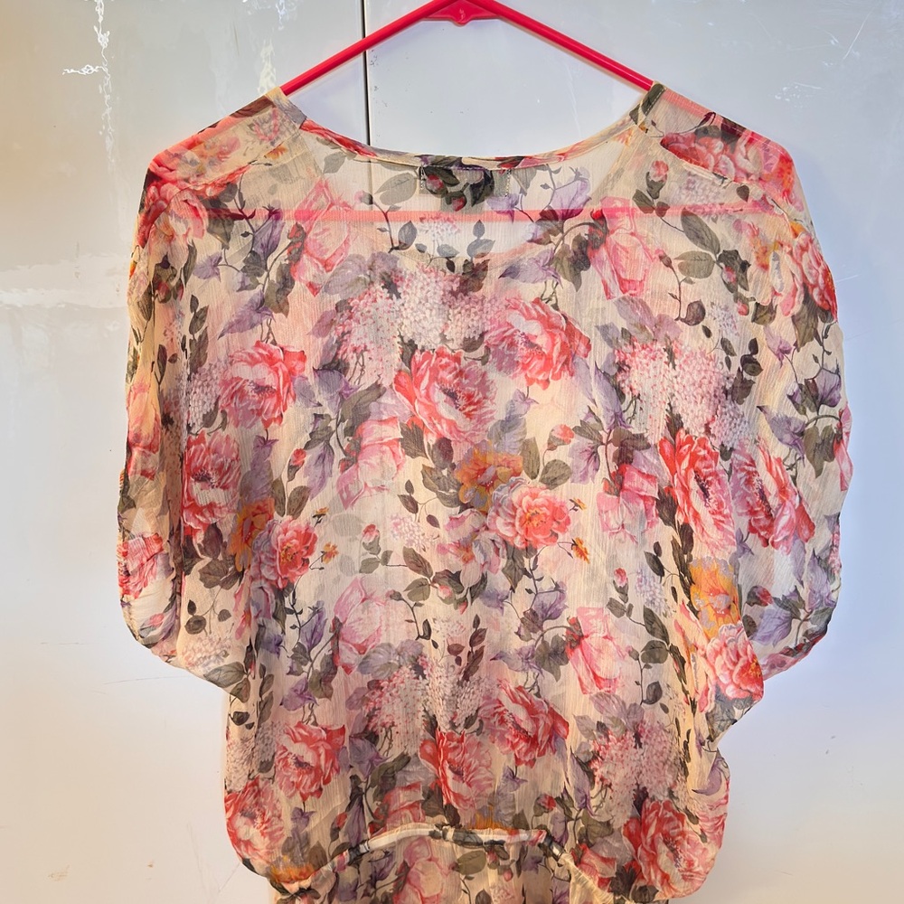 Karen Kane Pink and Purple Floral Blouse